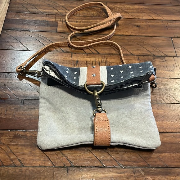 Mona B Canvas Leather Crossbody Purse Shoulder Bag - Picture 9 of 9